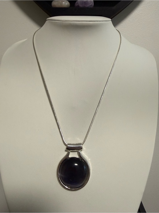 Jewelry - Silver Tone Necklace with Purple Cat’s Eye Stone Pendant